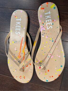 TKEES Nude Flip Flops with Neon Paint Splatter